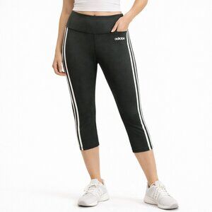 Adidas Climalite Cropped Leggings Dark Green 3-Stripe High-Waist Size L